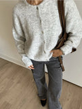 Fongt White With Soft Knitted Cardigan Female Retro Buckle Gray Wool Sweater Coat In Wind