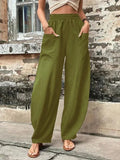 Plus Size 4XL 5XL Women's Solid Baggy Pants Big Pocket Elastic Waist Casual Haren Pants Lantern Trousers Oversize