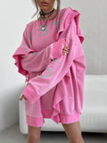 Fongt Wind Collar Long Loose Lotus Leaf-Backed Women's Sadopamine Fashion Print Coat Top