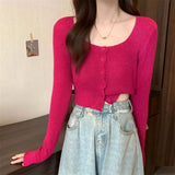 Fongt Style Blouse Spring And Autumn 2023 New Chic Temperament Square To Slimming Short Long-Sleeved Knitted Shirt