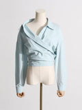 Fongt 2024 New Niche Design Irregular Cross Off-Shoulder Design Sense Long-Sleeved Shirt Women's Simple Top-Outfit
