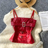 Fongt Sexy Hottie Metal Buckle Sling Sling Small Vest Woman Autumn Bun Bun