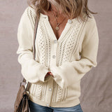 Fongt And Winter New Solid Color Hollow Commuting Single Row Buckle Knitted Jersey Sweater Woman
