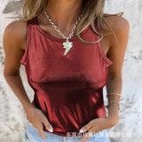 Fongt Spring Summer New Women's Pure Color Round Neckless Vest Top Women