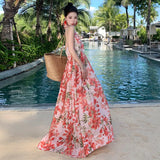 Fongt Photo Summer Embroidered Red Lily Flower Wings Hanging Neck Back Dress Dress-Outfit