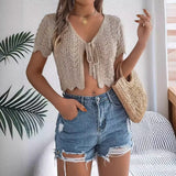 Summer T-Shirt With Hollow Short-Sleeved Knitted T-Shirt Holiday Umbils
