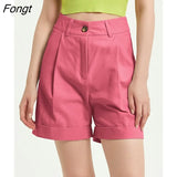 New High Waist Women's Shorts Summer 2022 Casual Loose Wide Leg Shorts Korean Fashion Pockets Office