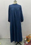 Fongt Round-Neck Solid-Colored Casual Long-Sleeved Denim Dress In Fall 2025