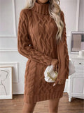 Fongt And Winter New High-Collared Collared Turtleneck Sweater Knitted Long-Sleeved Dress