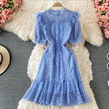 2022 New Fashion Summer Lace Dress Female Hollow Out High-End Temperament Sweet Elegant Ruffle Dresses