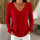 Fongt Sheintemu Autumn And Winter Long Sleeve V. Collar Pit Sweater New Burst