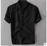 Fongt Summer Travel Holiday Men's Leisure Simple Small Fresh Linen Shirt Thin Solid Color Short-Sleeved Leisure