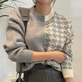 New 2022 Women Autumn Winter Sweaters Knitted Checkered Warm Thicken Fashionable Wild Vintage Pullovers Tops