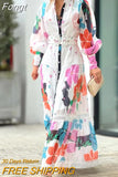 Women Elegant Lantern Long Sleeve Party Dress Summer Fashion Stand Neck Single Breasted Button Long Dress New Sexy Commute