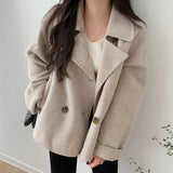 Fongt Chic Autumn And Winter French Temperament Suit Double Buckle Loose Leisure Long Sleeves Warm Coat