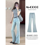 Fongt Pendant Horn Pants 2025 New Spring And Autumn High-End Blue High-Waisted Micro-Horn Jeans Woman