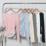 Fongt Autumn Fake Two Lace Lace Collar Folding Long Sleeves Slimming Bottom T-Shirt Top Woman 2532