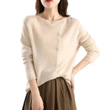 Fongt Bump Shirt ~ 2025 Autumn And Winter Single Row Buckle Cashmere Cardigan Women Solid Color Cashmere Low Round Collar Thin Knitted Outside