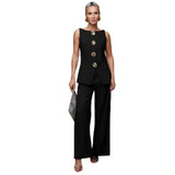 Fongt Women's Fashion Gold Buttoned Vest Trousers Two-Piece Casual Suit Women