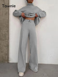 Knitted Women Tracksuit 2022 Autumn Winter Casual Turtleneck Long Sleeved Sweater Top Wide Leg Pants Suits Sweater