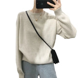 Fongt Winter 2023 Version Of Korean Women's Clothing Loose Cover Meat Lazy Wind Round Collar Knit Bottom Shirt Pure Color Pullover Sweater Female-Outfit