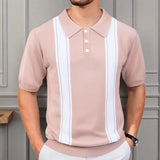 Fongt Men's Summer New Striped Knits Short Sleeve Business Polo Shirts Men's