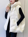 Knit Sleeve Down Vest Female 2024 Winter New Fashion Hooded Design Sense Warm Small People Wearing A Vest-Outfit
