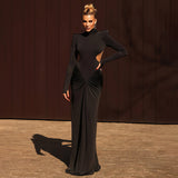 Fongt The Autumn Of 2025, The New Women's Clothing Solid-Colored Long-Sleeved High-Collar Temperament Is Folded And Dewted.