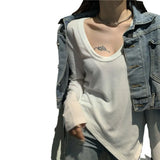 Fongt Female Slim Sexy Low Collar White Foreign Style Long Sleeves With Bottom Shirt 2024 Autumn New Slim