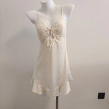 Fongt Pajamas Female Summer Lace Breast Pad Sling Ajaskirt Pajamas Set Bride Red Ice Silk Homewear