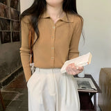 Fongt French Campus Style Style Button Knitted Cardigan Women's Autumn And Winter New Solid Color Repair Slim Thin Inside
