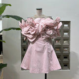Princess Wind High-Level Ocean Party Hand Three-Dimensional Large Flowers Shoulder-To-Shoulder Chest Waist Dress Cotton
