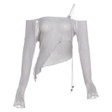 Fongt Summer New Women's Clothing Sexy Pure Hot Babes Wind Inclined Irregular Design Short-Term Open-Enavel Top