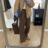 Fongt Brown Plus Velvet Jeans Women's Autumn And Winter High-Waisted Thin Straight Barrel Loose Broad Legs Long Trousers