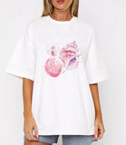 Fongt Print A Wide-Cut Short-Sleeved Women's T-Shirt Large Version Of Casual T-Shirt Top