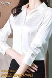 Silk Women's Blouses Shirts Long-sleeved Top Jacquard Satin Woman Shirt Solid Button Print Blouse Elegant Women