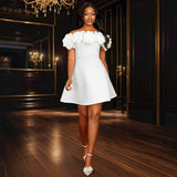 Fongt French Sweet One-Word Shoulder Petal A Dress Famous Banquet Dress Dresses Dresses