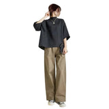 Fongt And South Korea In The Spring And Summer New Temperament Loose Sleeve Top + Loose Broad Leg Pants Two Sets Of Women