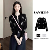 Fongt Black Slid Embroidered Knitted Shirt Girl Autumn Slim Thin Collar Long Sleeve Top Sweater