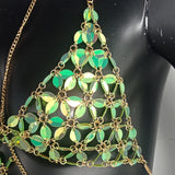 Sequins Link Chain 2 Piece Tank Tops Women Hollow Out Body Chain Crop Top 2023 Summer Beach Tops Rave Festival