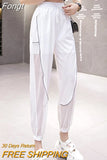 High Waist Pants Women Streetwear Black Loose Mesh Patchwork 2023 Summer Casual Reflective White Ankle-Length Harem
