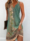 Fongt Summer Wish Casual Wind A-Shaped Dress Sleeveless Vest V-Neck Dress Woman