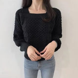 New 2021 Women Autumn Winter Sweaters Knitted Warm Thicken Square Collar Fashionable Vintage Pullovers Tops