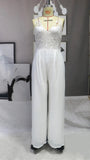 Fongt New Jump Trousers Lace Chiffon V-Neck White Trousers Wide Leggings