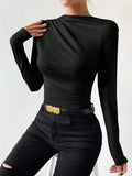 Fongt Spring And Summer New Slimming Folding Long-Sleeved Women's T-Shirt