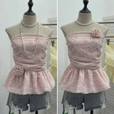 French Bud Ponp-Upple Sling Vest With Three-Dimensional Flowers Shoulder-To-Heart Thai Top