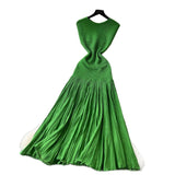 Fongt Luxury Famous Lady Senior Sense Sleeveless Knitted Dress Female Folds Splicing Body Of The Royal Sister Temperament Dress