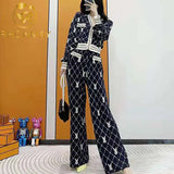 Two Piece Set Women 2021 Autumn Winter Clothing Sets Casual Long Sleeve Sweater Cardigan + Wide Leg Long Pants