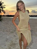 Fongt Beach Dress Sexy Knitted Bare Back Bli亮 Tight Bikini Shirt Sunscreen Woman