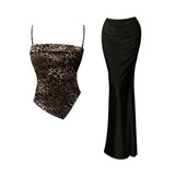Fongt Little Wildcat Irregular Leopard Tectar Sling Vest Fashion Fishtail Ass Skirt Set